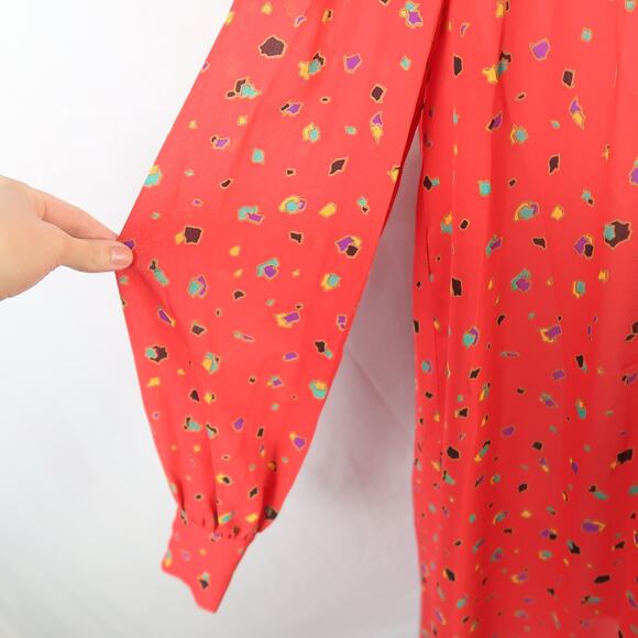 Vintage 70s Ma Mere Red Abstract Dot Print Loose Flowy Midi Dress 8 - Picture 5 of 7